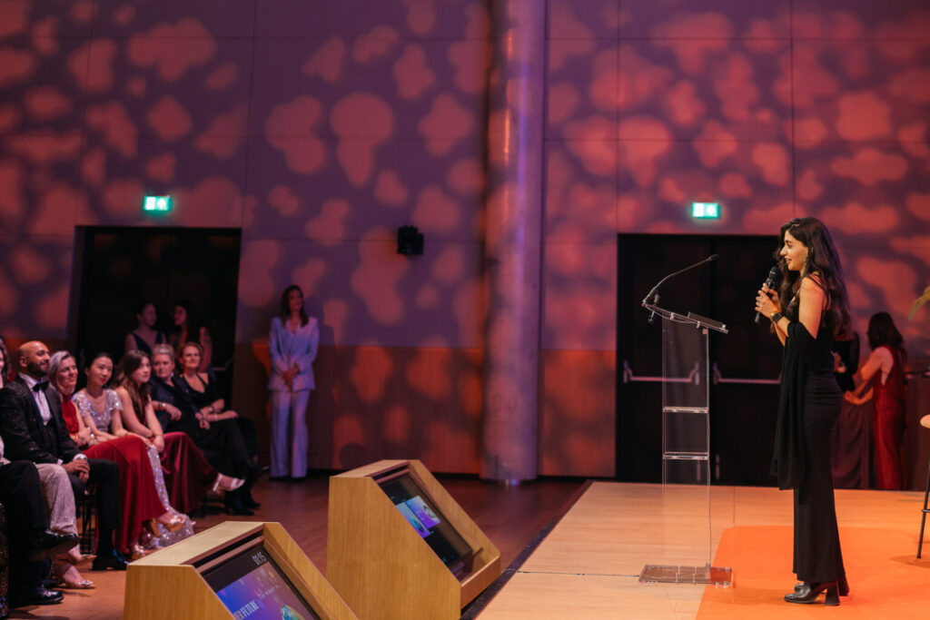 Liana Hakobyan delivering her speech after accepting AI4Her Future Award